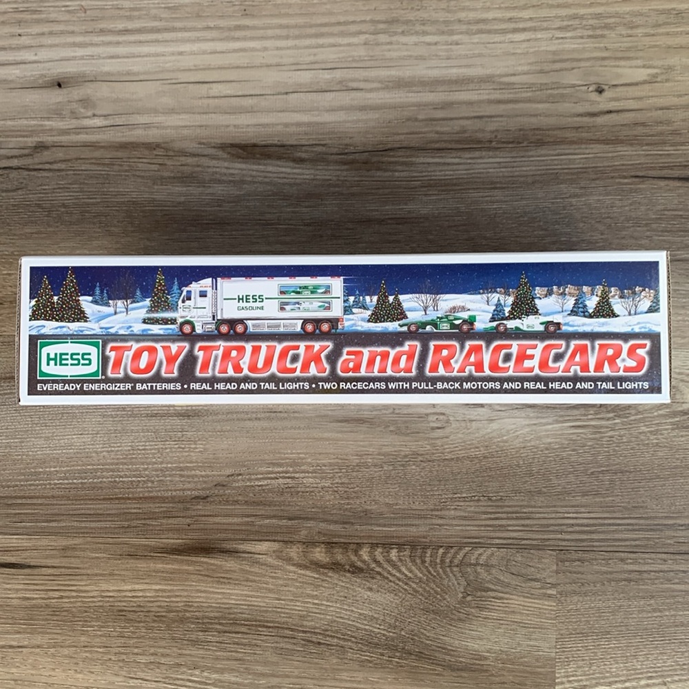 2003 Hess Gasoline Truck & 2 Race Cars Pull Back Go RaceCars Gas Station Toy 🆕